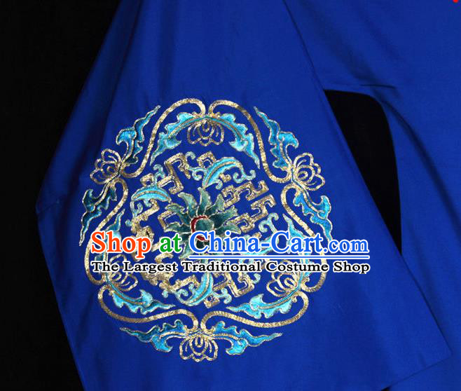 China Ancient Dowager Countess Clothing Beijing Opera Laodan Embroidered Blue Cape Traditional Opera Elderly Woman Garment Costume