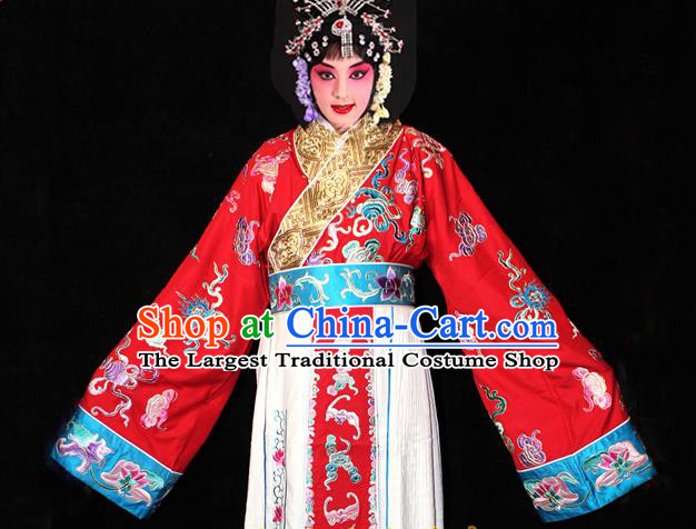 China Ancient Fairy Princess Clothing Beijing Opera Diva Embroidered Red Dress Outfits Traditional Opera Court Beauty Garment Costume