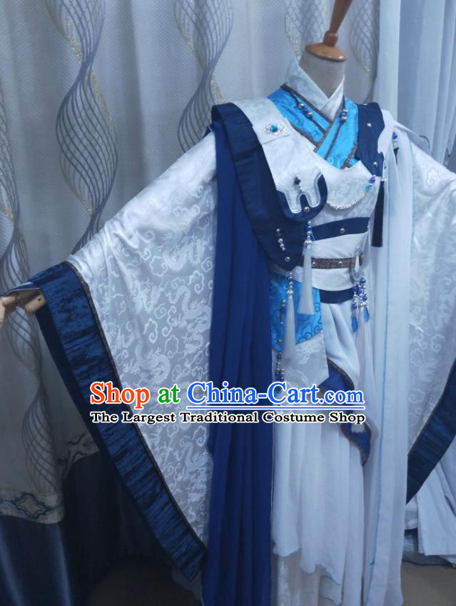 Chinese Traditional Cosplay Swordsman Clothing Puppet Show Murong Shengxue Garment Costumes Ancient Young Childe White Uniforms