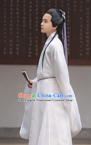 China Ming Dynasty Young Childe Garment Costumes Traditional Hanfu Historical Clothing Ancient Scholar White Dress Apparels
