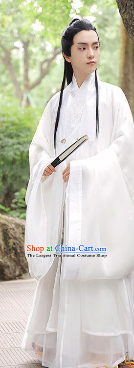 China Ming Dynasty Young Childe Garment Costumes Traditional Hanfu Historical Clothing Ancient Scholar White Dress Apparels