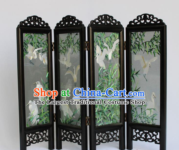Chinese Home Ornaments Handmade Flowers Birds Folding Screen Craft Suzhou Double Sides Embroidery Screen
