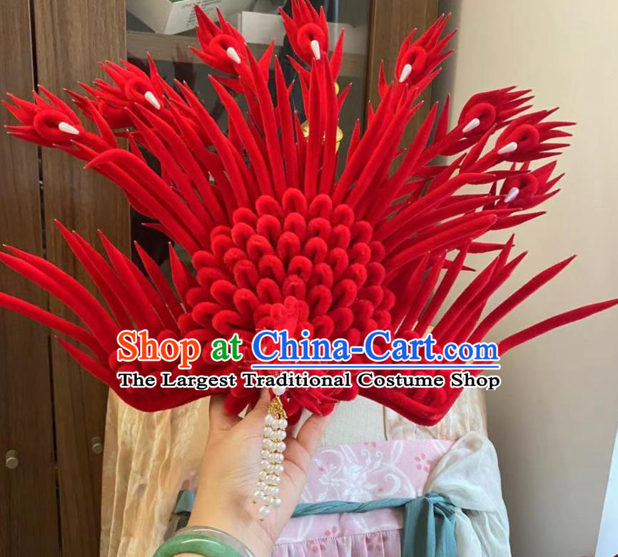 China Traditional Tang Dynasty Court Woman hair accessories Ancient Imperial Concubine Red Pheonix Crown Set