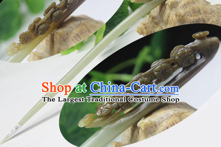 China Handmade Jade Carving Hairpin National Plum Blossom Hair Stick Classical Cheongsam Hair accessories