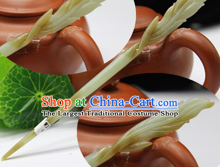 China Classical Cheongsam Hair accessories Handmade Jade Carving Feather Hairpin National Hair Stick