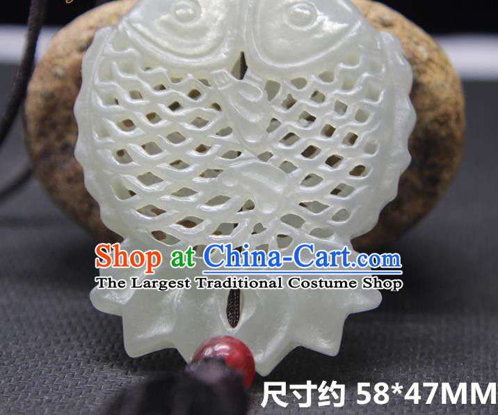 China National Hetian Jade Sachet Classical Cheongsam Jewelry Accessories Handmade Carving Double Fishes Pendant