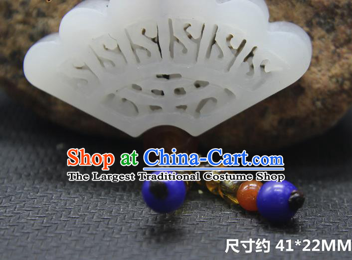 China Classical Jewelry Accessories Handmade Carving Fan Pendant National Hetian Jade Sachet