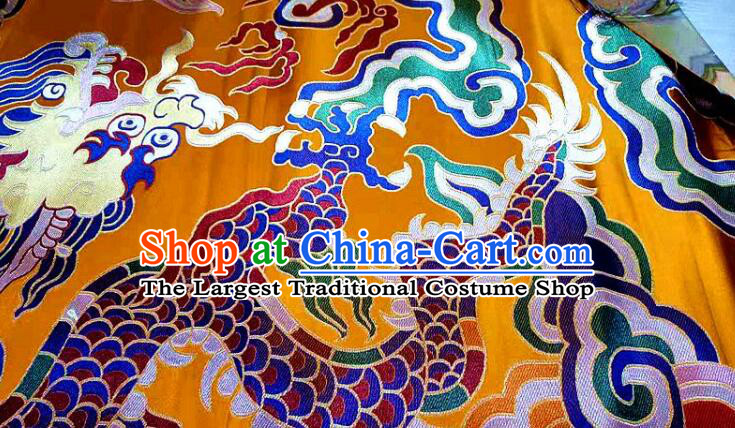 China Zang Nationality Silk Fabrics Classical Yunjin Drapery Traditional Large Dragon Pattern Design Brocade Fabric
