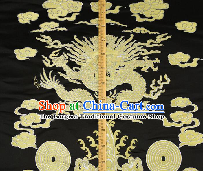 China Royal Large Dragon Pattern Design Brocade Fabric Zang Nationality Silk Fabrics Traditional Black Yunjin Drapery