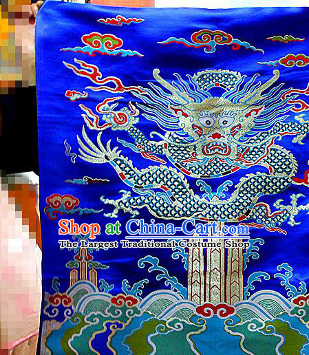 China Traditional Royal Blue Yunjin Drapery Classical Large Dragon Pattern Design Brocade Fabric Zang Nationality Silk Fabrics