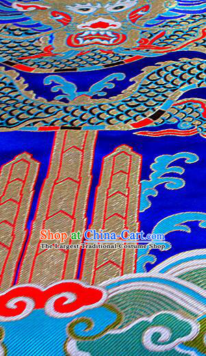 China Traditional Royal Blue Yunjin Drapery Classical Large Dragon Pattern Design Brocade Fabric Zang Nationality Silk Fabrics