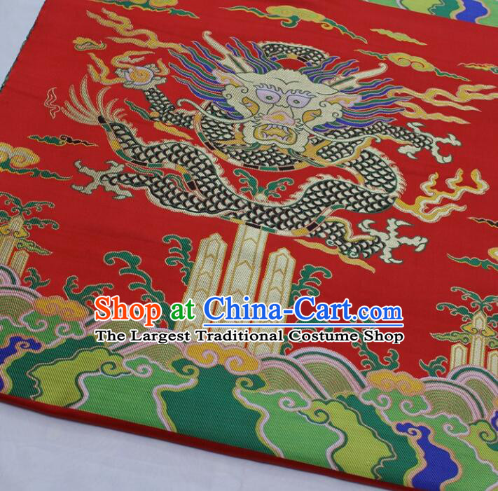 China Zang Nationality Silk Fabrics Traditional Royal Red Yunjin Drapery Classical Large Dragon Pattern Design Brocade Fabric
