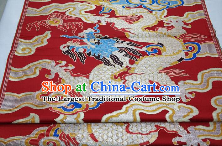 China Classical Large Dragon Pattern Red Brocade Fabric Zang Nationality Design Silk Fabrics Traditional Royal Red Yunjin Drapery