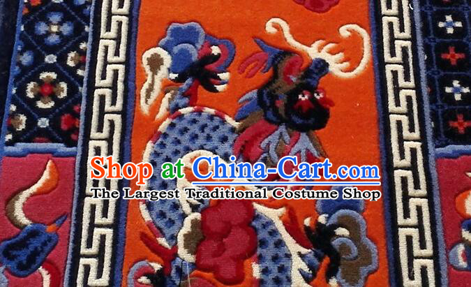 Tibetan Double Dragons Rug Chinese Handmade Orange Rug