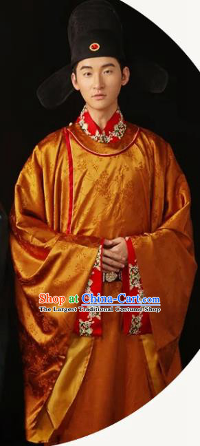 China Traditional Song Dynasty Groom Garment Costumes Ancient Wedding Clothing and Hat Complete Set