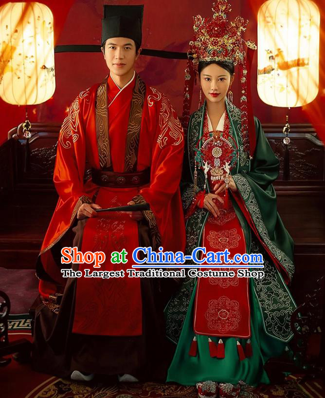 China Ancient Wedding Clothing Traditional Song Dynasty Noble Garment Costumes and Headpieces Complete Set