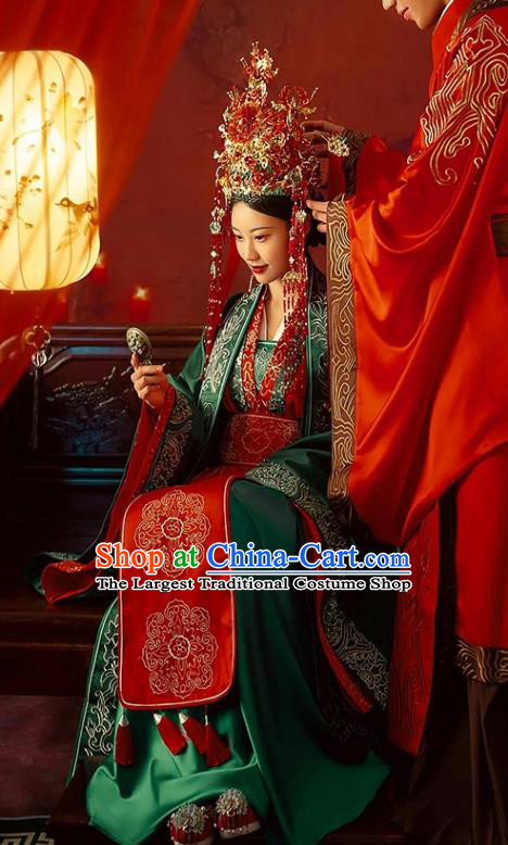 China Ancient Wedding Clothing Traditional Song Dynasty Noble Garment Costumes and Headpieces Complete Set