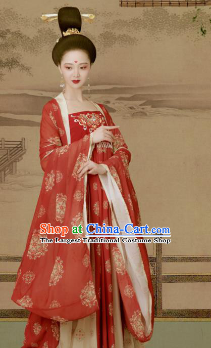 Chinese Ancient Imperial Consort Garment Costumes Traditional Hanfu Clothing Tang Dynasty Lady Red He Zi Dress