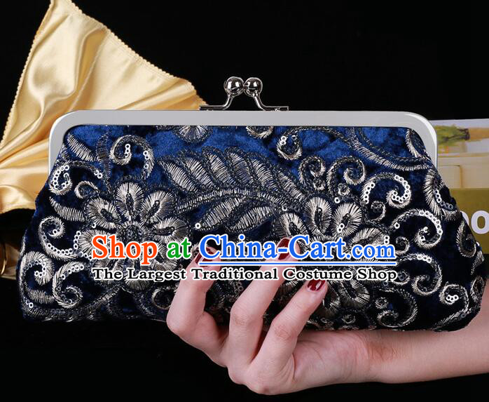 China Navy Blue Clutch Bag Handmade Embroidery Handbag National Cheongsam Evening Bag