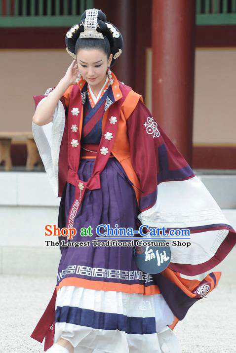 TV Series GyeBaek Queen Sa Taek Dress Ancient Garment Costumes Korean Traditional Clothing and Headdress Complete Set