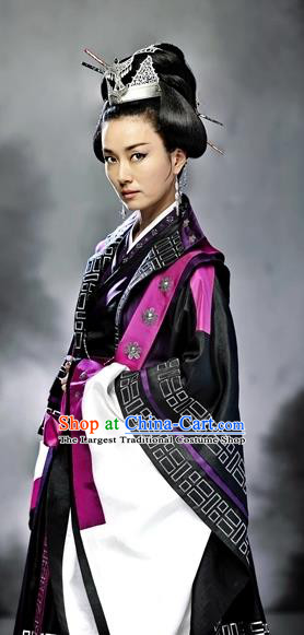 Korean Ancient Queen Garment Costumes Traditional Imperial Empress Dress TV Series GyeBaek Sa Taek-bi Clothing and Headpieces
