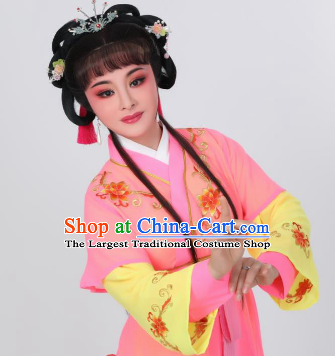 Chinese Ancient Servant Girl Clothing Peking Opera Hua Tan Costumes Traditional Shaoxing Opera Palace Maid Pink Dress Garments