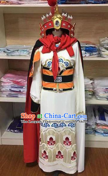 Chinese Peking Opera Wusheng Garment Costumes Shaoxing Opera General Clothing Traditional Beijing Opera Swordsman Apparel and Hat