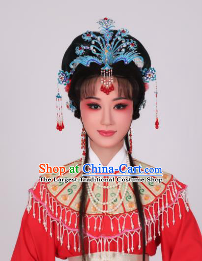 Chinese Huangmei Opera Blue Phoenix Hairpin Beijing Opera Hair Jewelry Traditional Opera Diva Headpiece