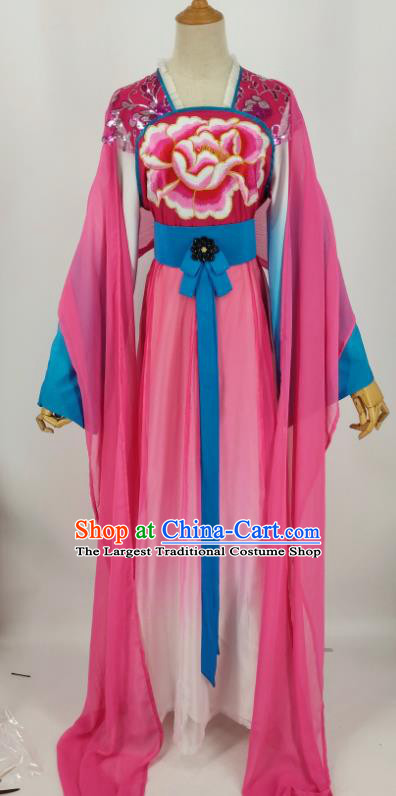 China Shaoxing Opera Diva Pink Dress Peking Opera Hua Tan Garment Costumes Ancient Goddess Clothing