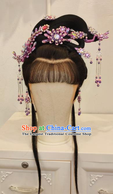 Chinese Beijing Opera Hua Tan Headpieces Traditional Opera Princess Hair Accessories Shaoxing Opera Diva Purple Phoenix Hairpins
