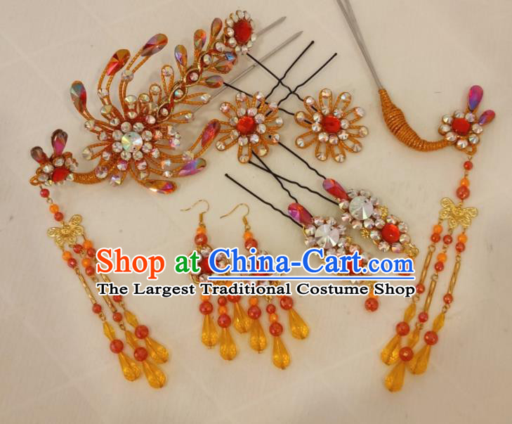 Chinese Shaoxing Opera Diva Golden Phoenix Hairpins Beijing Opera Hua Tan Headpieces Traditional Opera Princess Hair Accessories