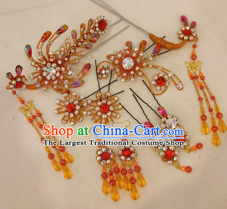 Chinese Shaoxing Opera Diva Golden Phoenix Hairpins Beijing Opera Hua Tan Headpieces Traditional Opera Princess Hair Accessories