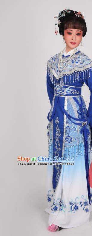 China Peking Opera Princess Garment Costume Ancient Royal Empress Clothing Shaoxing Opera Diva Deep Blue Dress