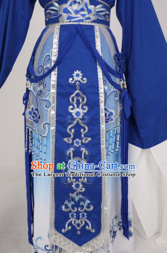 China Peking Opera Princess Garment Costume Ancient Royal Empress Clothing Shaoxing Opera Diva Deep Blue Dress