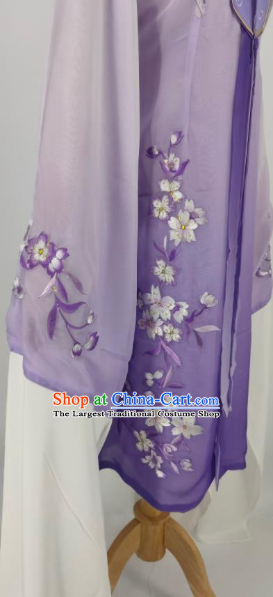China Shaoxing Opera Actress Violet Water Sleeve Outer Garment Peking Opera Diva Costume Ancient Princess Clothing