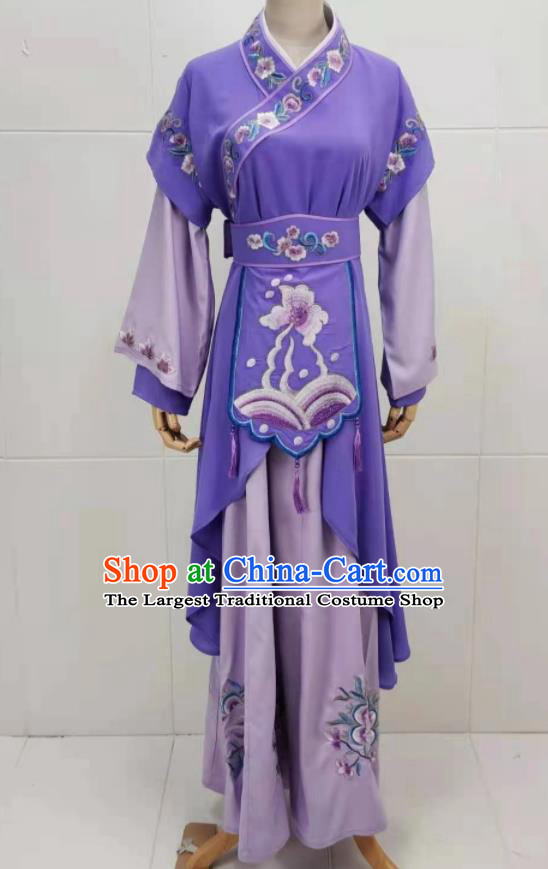 China Shaoxing Opera Young Lady Purple Dress Peking Opera Actress Costume Ancient Palace Maid Clothing