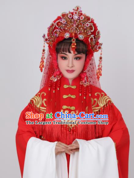 Chinese Huangmei Opera Liu Lan Zhi Headdress Beijing Opera Hua Tan Red Hair Crown Traditional Opera Bride Hair Accessories