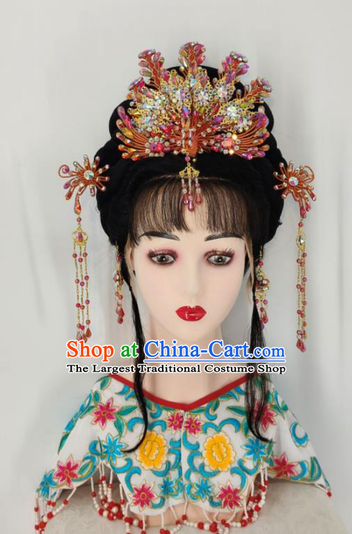Chinese Traditional Opera Princess Hair Accessories Huangmei Opera Fairy Headdress Beijing Opera Hua Tan Phoenix Crown