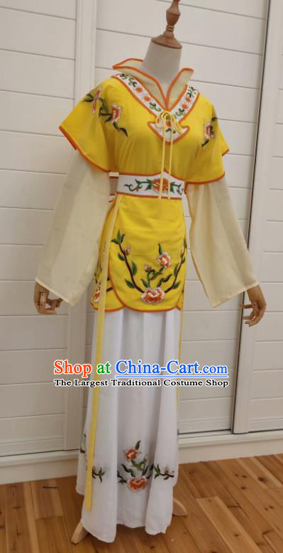 China Ancient Servant Girl Clothing Huangmei Opera Actress Yellow Dress Peking Opera Palace Maid Costume