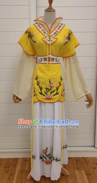 China Ancient Servant Girl Clothing Huangmei Opera Actress Yellow Dress Peking Opera Palace Maid Costume