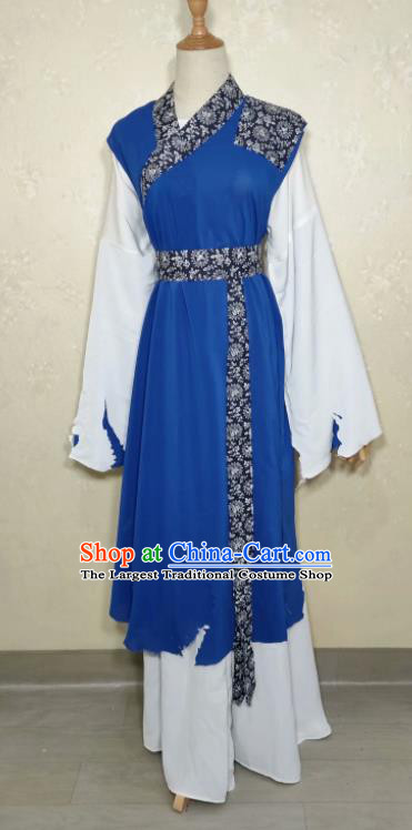 China Huangmei Opera Actress Blue Dress Peking Opera Poor Woman Costume Ancient Country Girl Clothing