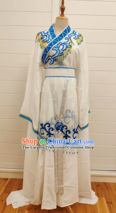 China Peking Opera Hua Tan Costume Ancient Beauty Clothing Huangmei Opera Diao Chan White Dress