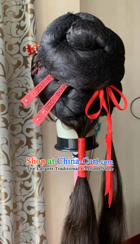 Chinese Traditional Opera Fairy Headdress Huangmei Opera Princess Headwear Beijing Opera Hua Tan Wig Headgear