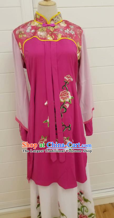 China Ancient Country Woman Clothing Huangmei Opera Magenta Dress Peking Opera Actress Costume