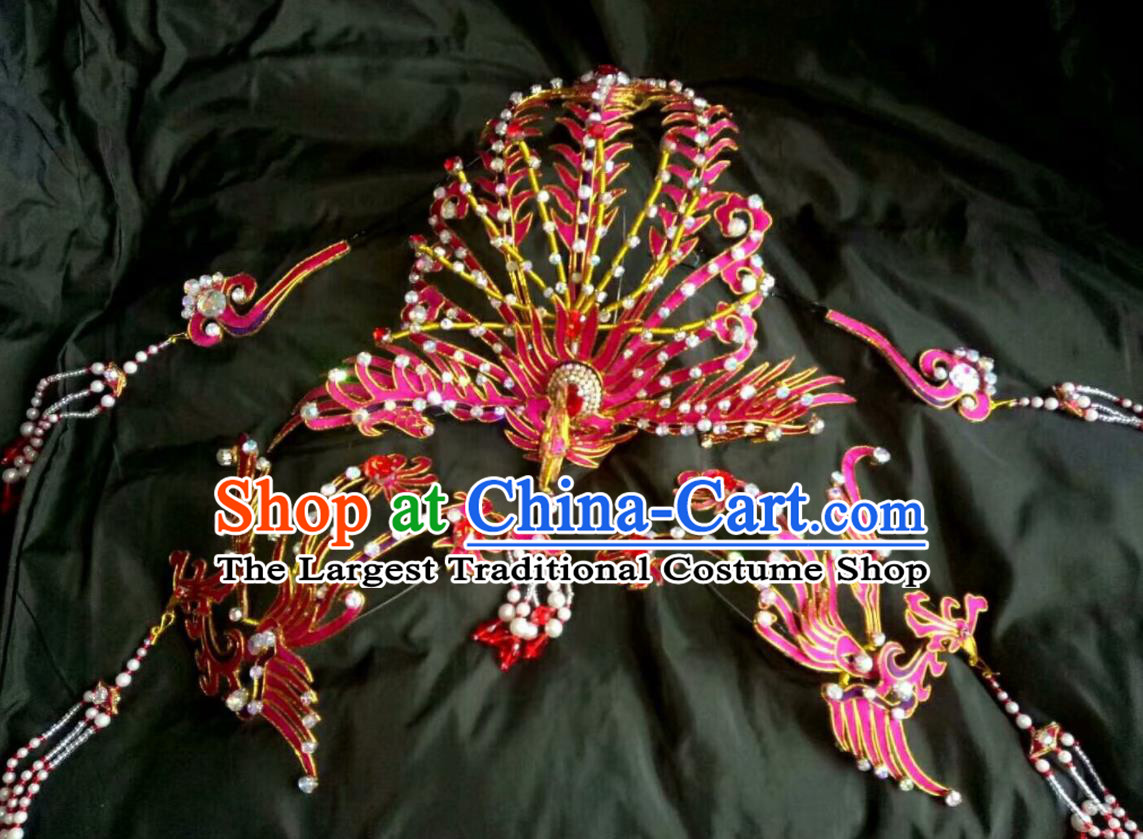 Chinese Traditional Opera Hair Accessories Shaoxing Opera Princess Headdress Beijing Opera Hua Tan Rosy Phoenix Hairpins