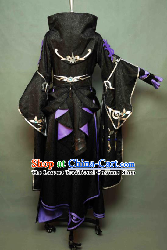 Chinese Cosplay Swordsman Black Clothing Game Jian Xia Qing Yuan Knight Apparel Ancient Young Hero Garment Costumes