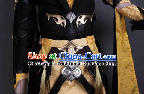 Chinese Ancient Royal King Garment Costumes Cosplay Swordsman Golden Clothing Game Jian Xia Qing Yuan Knight Apparel