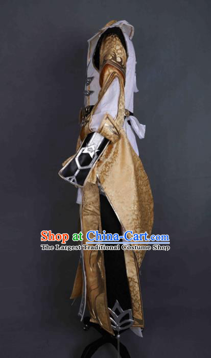 Chinese Game Jian Xia Qing Yuan Young Knight Apparel Ancient Noble Childe Garment Costumes Cosplay Swordsman Golden Clothing
