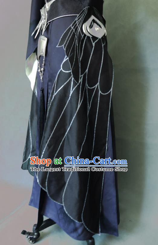 Chinese Cosplay Swordsman Navy Blue Clothing Jian Xia Qi Yuan Hua Ge  Apparel Ancient Knight Garment Costumes