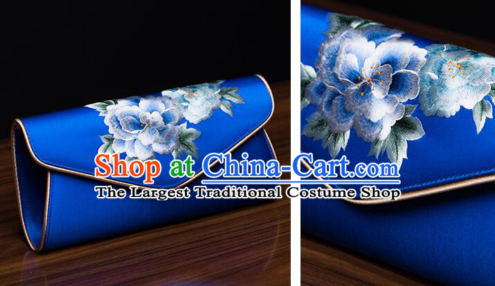 China Handmade Suzhou Embroidery Flowers Handbag National Cheongsam Evening Bag Royal Blue Silk Bag
